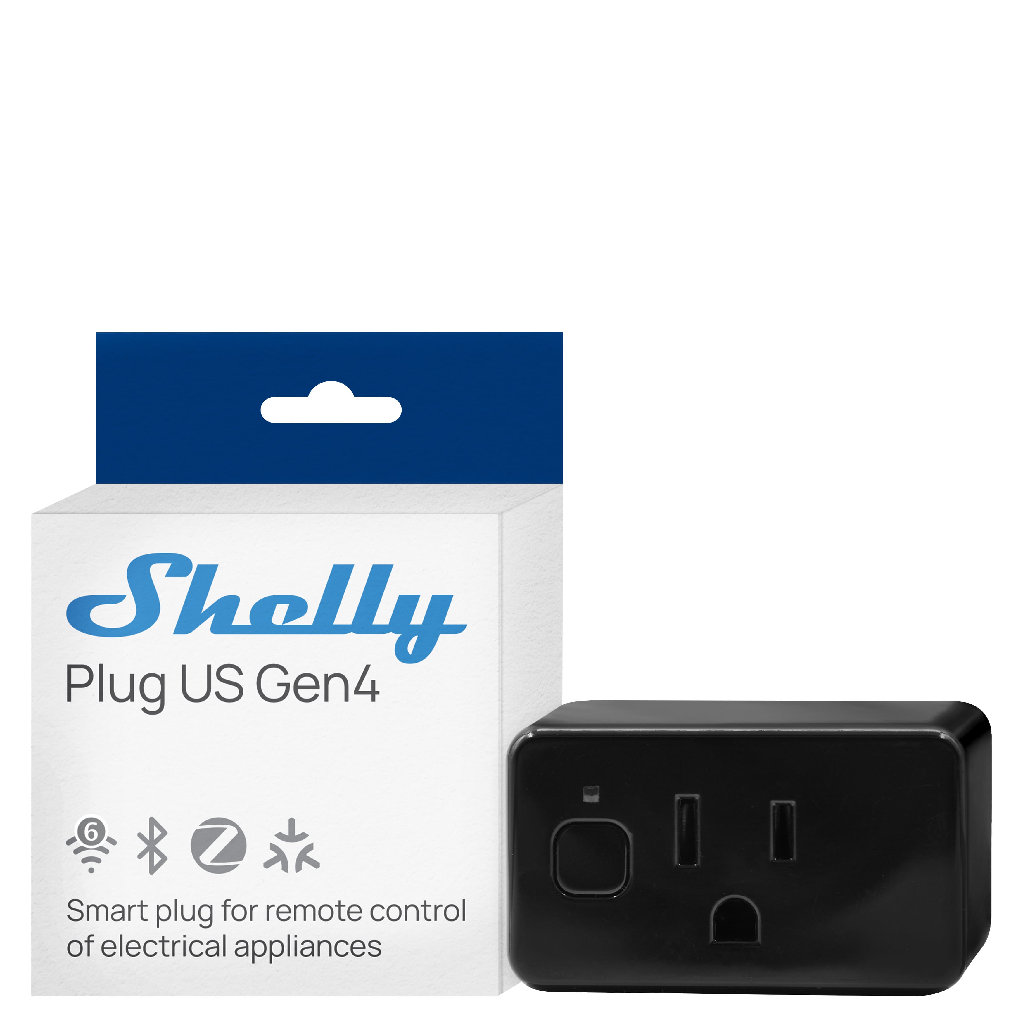 Shelly - Plug Gen4 15A 1800W Smart Plug with Power Measurement (Wi-Fi, Matter, & Zigbee; UL-Certified) - Black