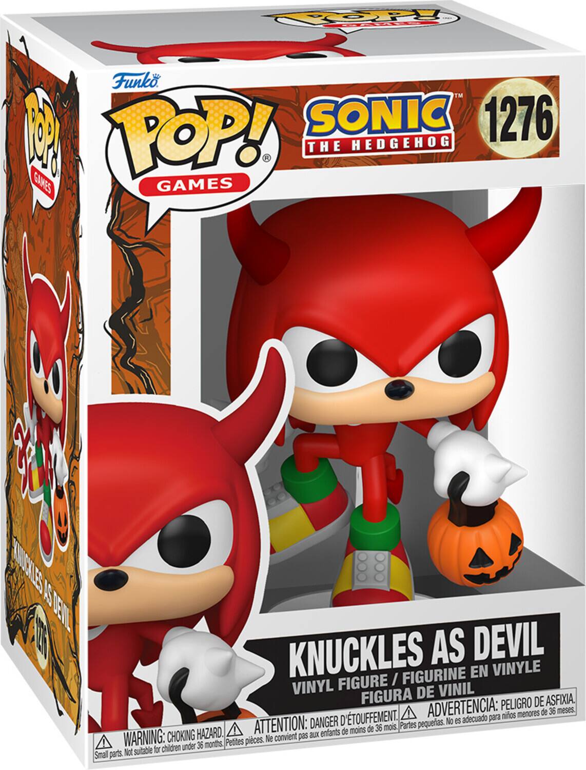 Funko POP! GAMES  
SONIC THE HEDGEHOG 1276  
KNUCKLES AS DEVIL  
VINYL FIGURE / FIGURINE EN VINYLE / FIGURA DE VINIL  
WARNING: CHOKING HAZARD. Small parts. Not suitable for children under 36 months.  
ATTENTION: DANGER D'ÉTOUFFEMENT. Petites pièces. Ne convient pas aux enfants de moins de 36 mois.  
ADVERTENCIA: PELIGRO DE ASFIXIA. Partes pequeñas. No es adecuado para niños menores de 36 meses.