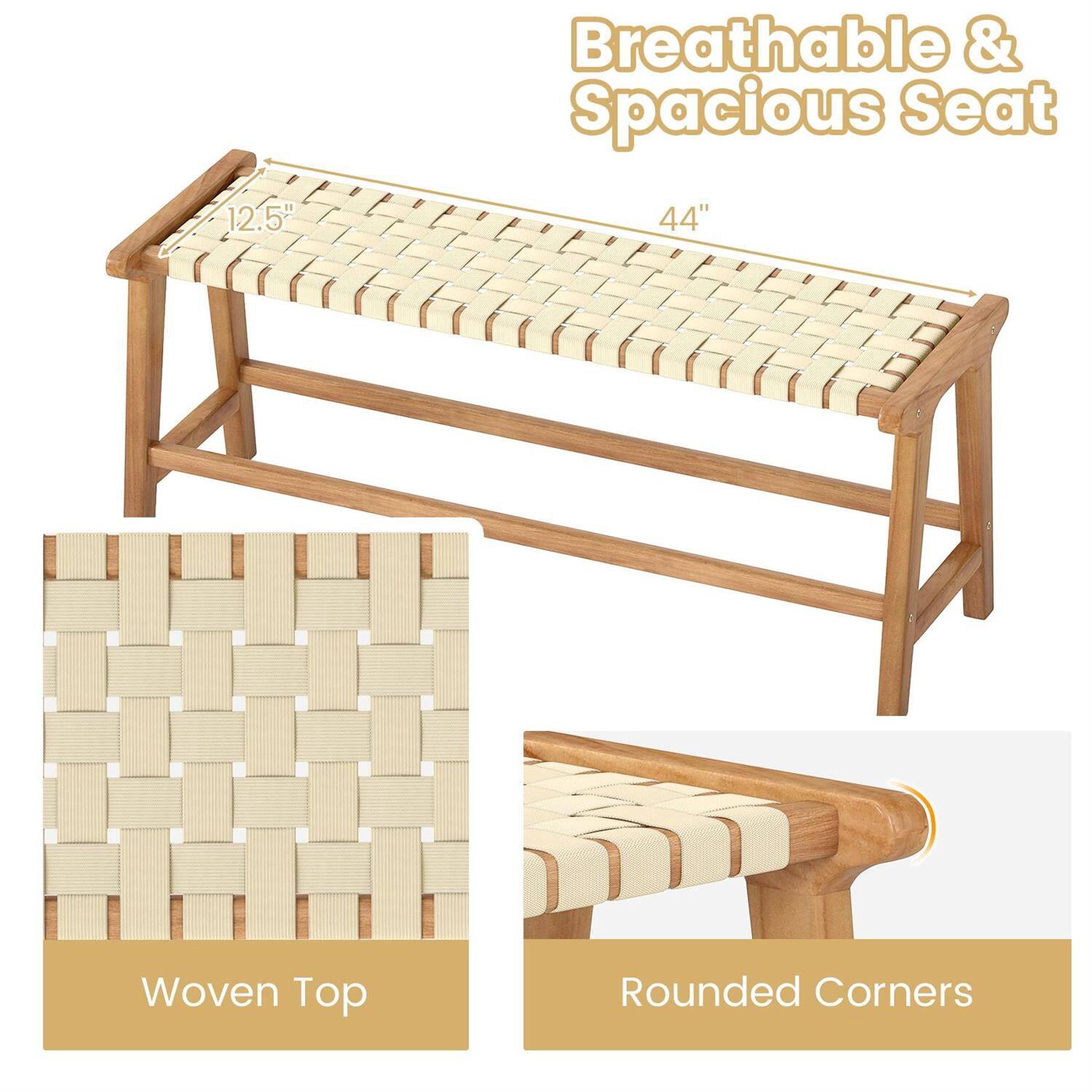12.5" Breathable & Spacious Seat  
44" Woven Top  
Rounded Corners