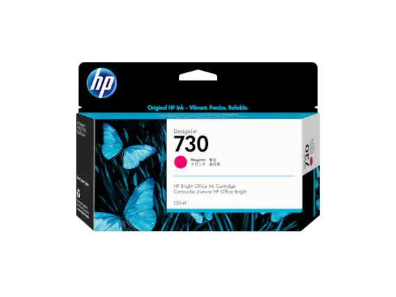 Original HP Ink - Vibrant. Precise. Reliable.
DesignJet 730
Magenta
HP Bright Office Ink Cartridge
Cartouche d'encre HP Office Bright
Cartruche d'encre HP Office Bright
130 ml
HP Recommended
T1440, T1450, T1460
T2300, T2350 Series
DesignJet 730