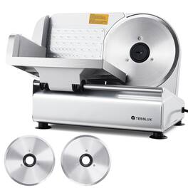 tesslux - Meat Slicer - Electric Deli Slicer, 200W, Dual 7.5" Blades, Adjustable Thickness 0-15mm - Silver