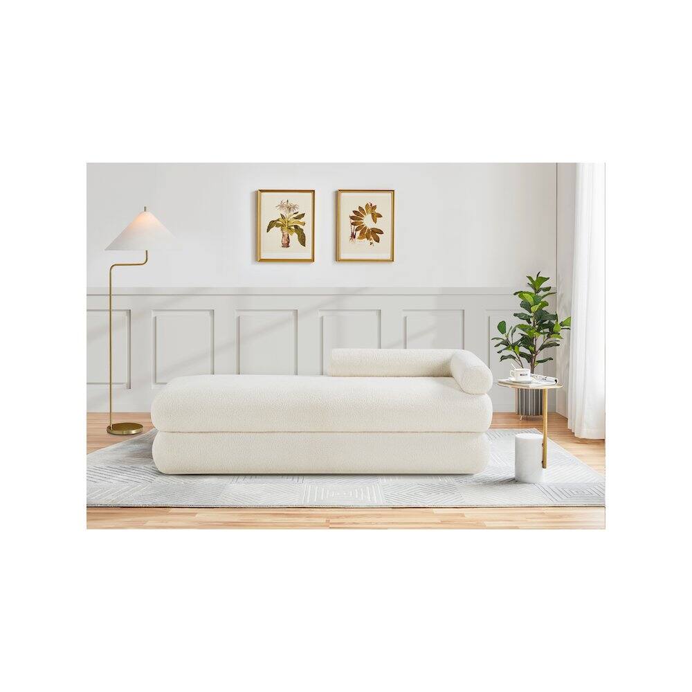 Alt View 1. Meridian Furniture - Kennedy Cream Faux Shearling Teddy Fabric Bench - Beige.