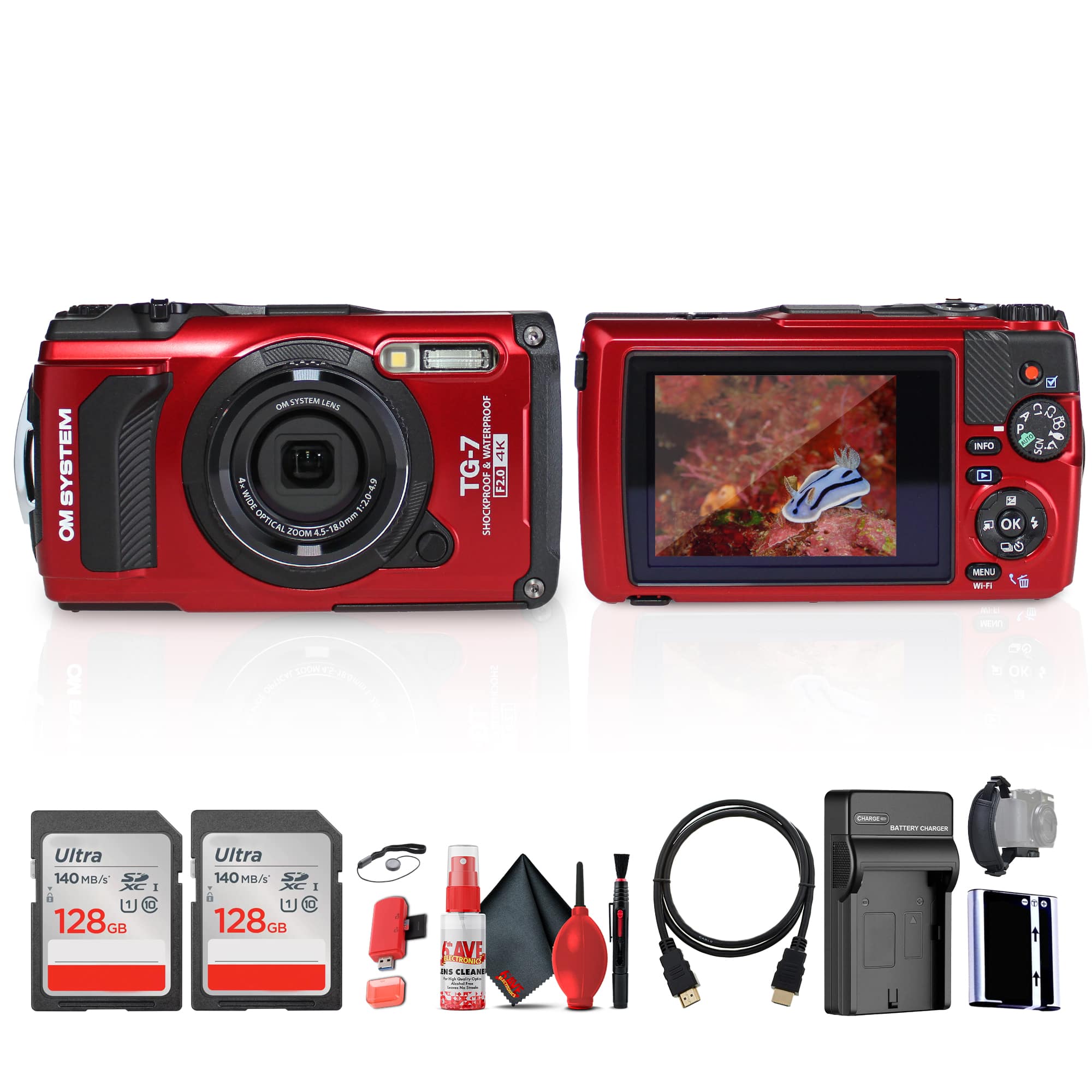 Bundle - OM System - Tough TG-7 Digital Camera (Red)