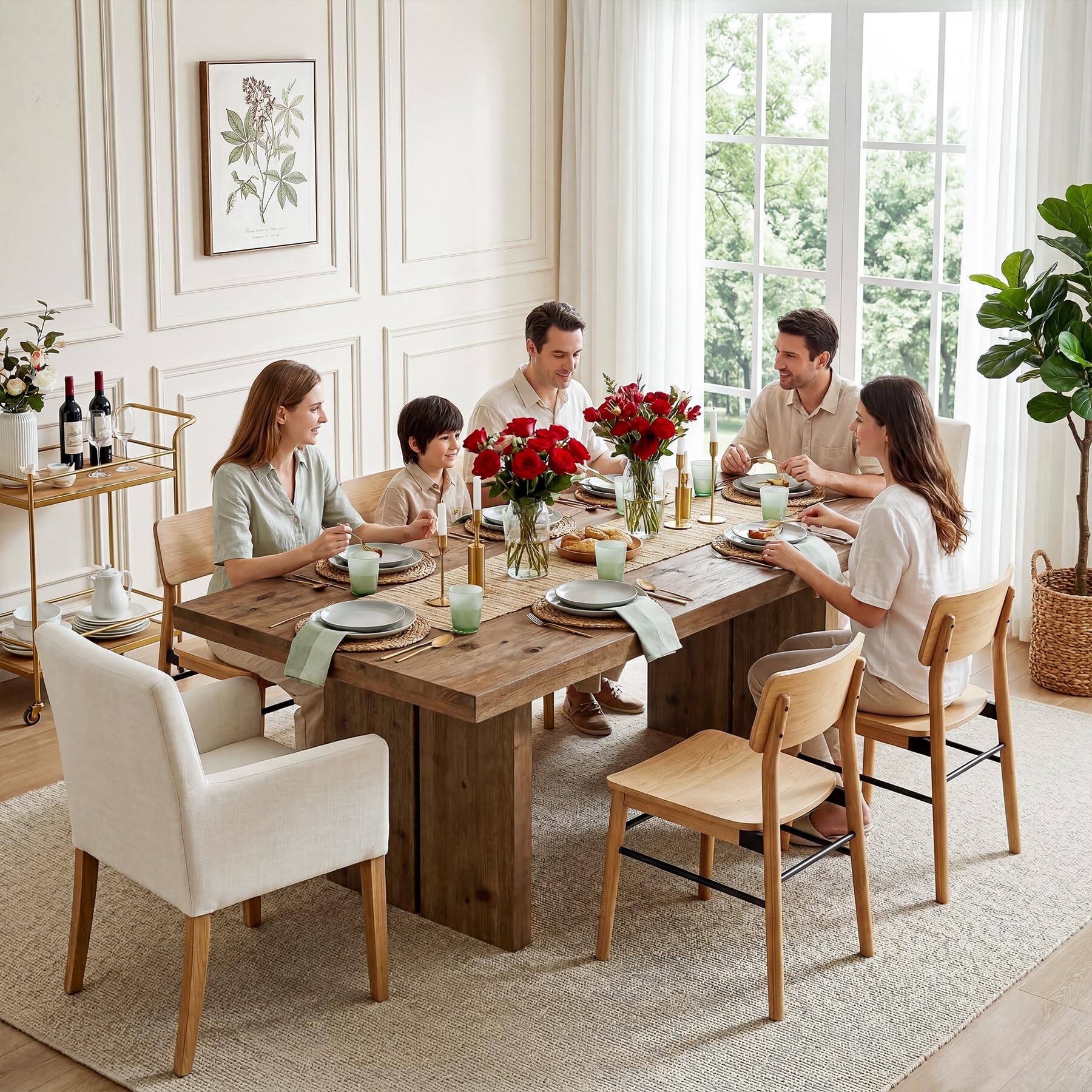 Alt View 1. Tribesigns - 63" Solid Wood Dining Table, Rustic Brown - Brown.