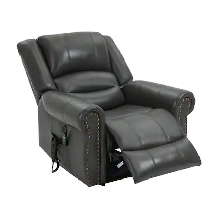 Front. Boyel Living - Power Lift Recliner Chair with Heat, Massage, Dual Motor, Infinite Positions, Faux Leather, USB, 350 LBS Capacity - Grey.