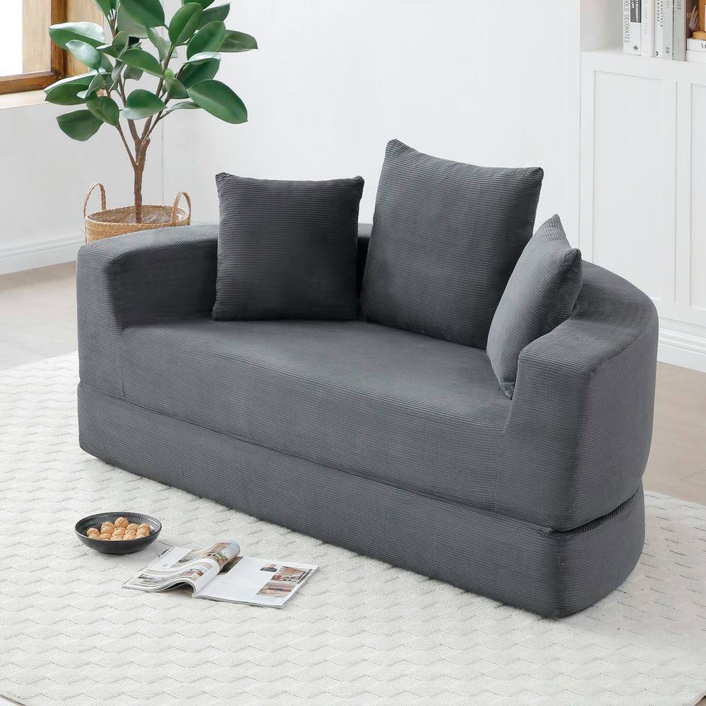 Alt View 6. Kadyn - Convertible Sofa Bed, Multi-Functional Circular Futon Floor Lounge Sofa, No Assembly Corduroy Fabric - Gray.