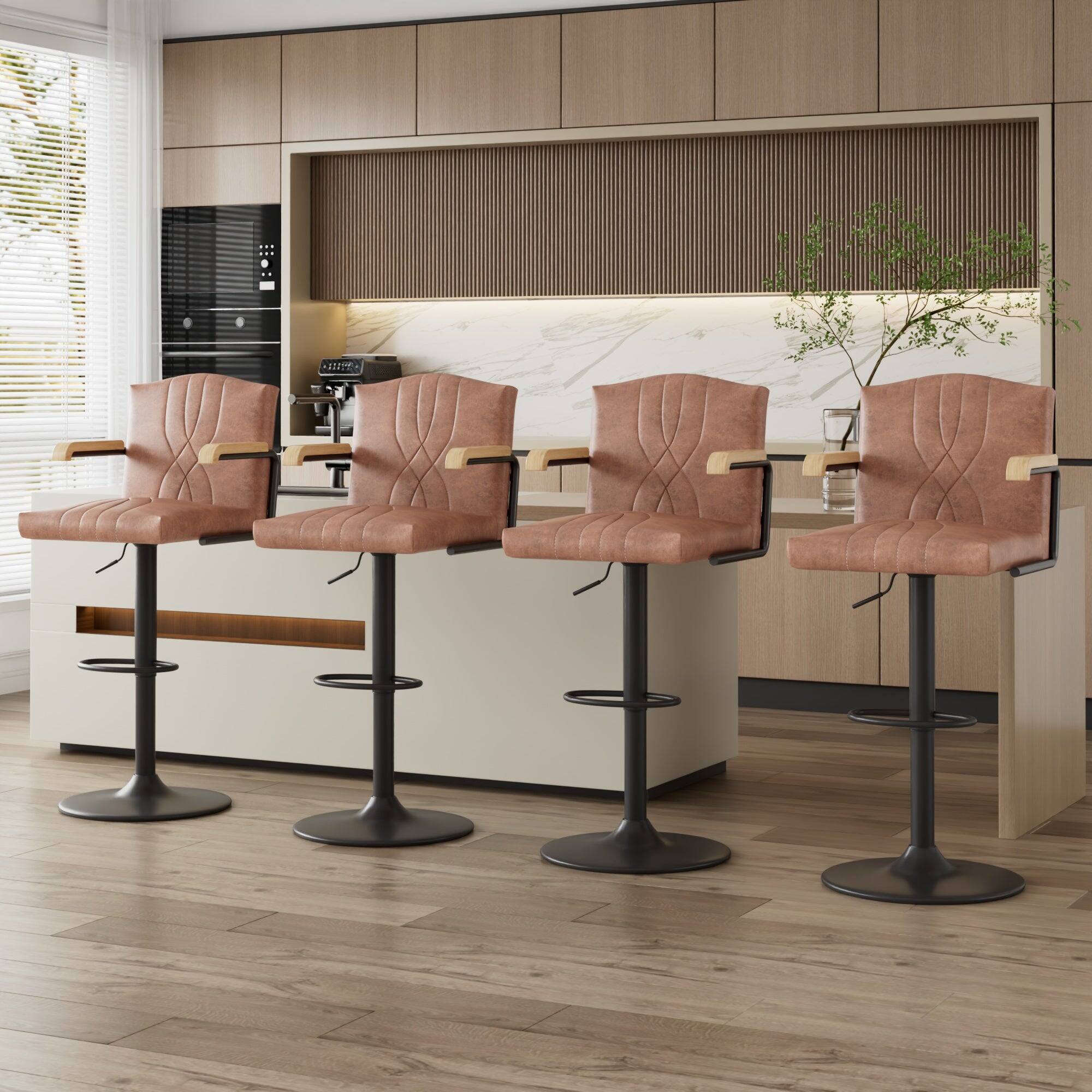 Left. Vecelo - Set of 2 PU Leather Bar Stool with Adjustable Height - Brown Swivel Bar Stool with Footrest - Brown.