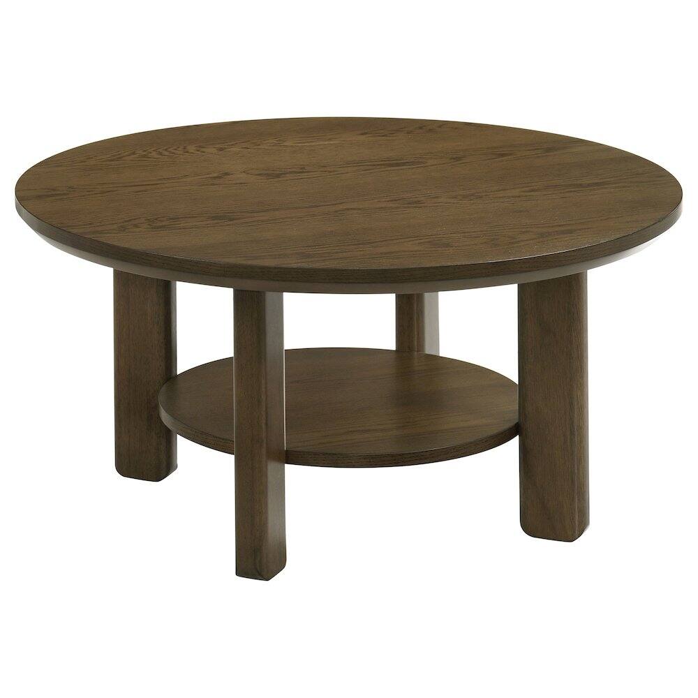 Round Brown Wood Coffee Table