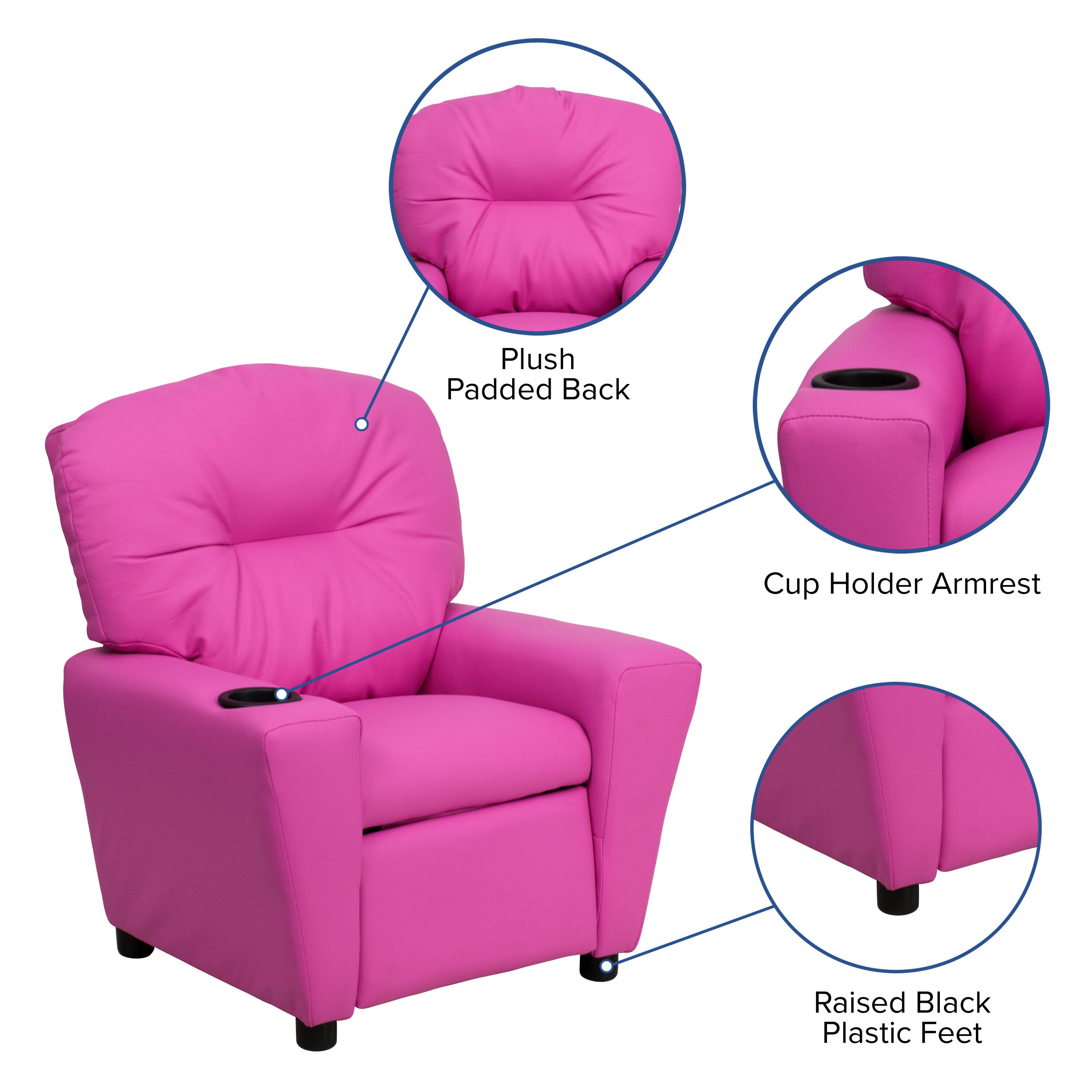 Plush Padded Back  
Cup Holder Armrest  
Raised Black Plastic Feet
