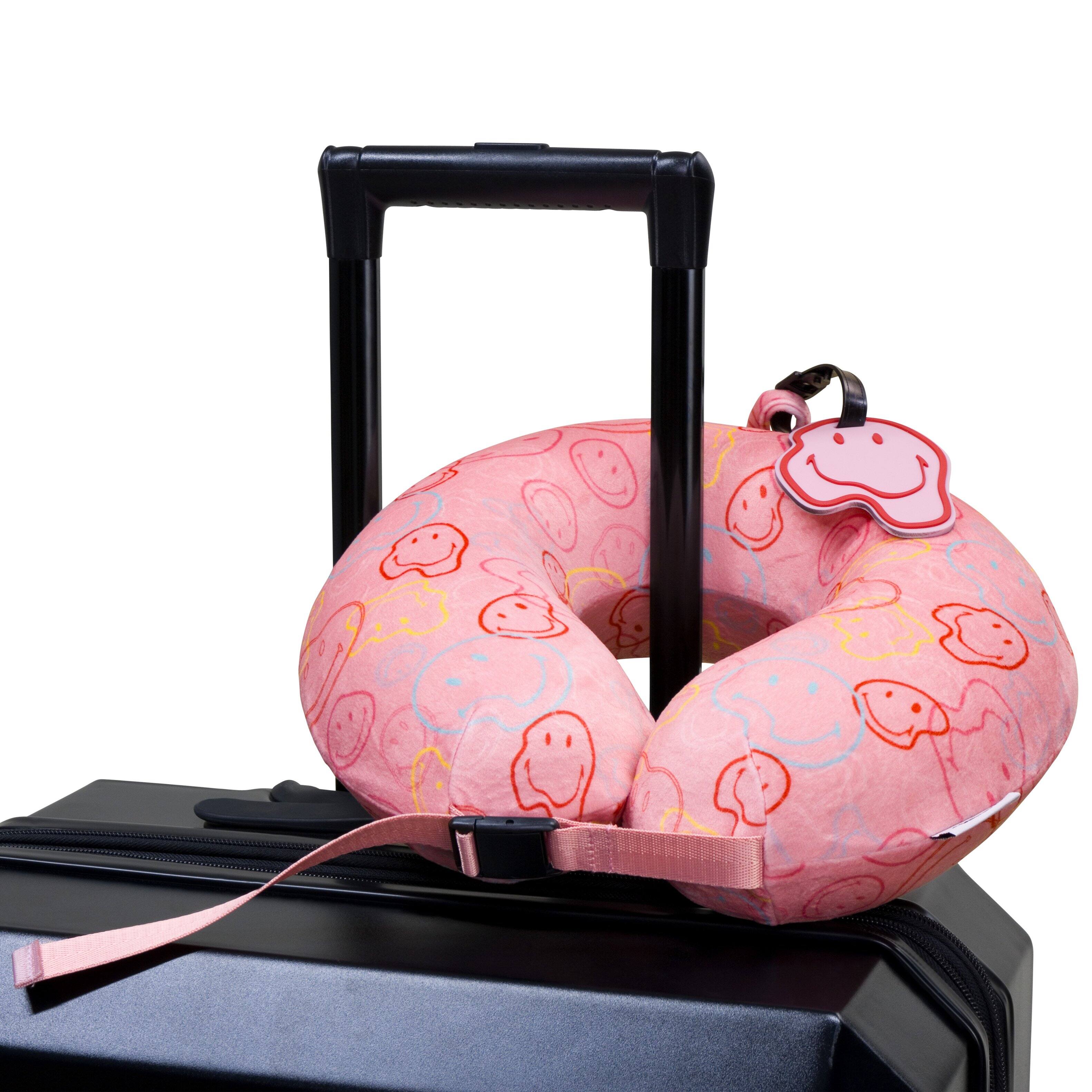 Left. Smiley World - SMILEY Pink Melted Smiles Marshmallow Memory Foam Travel Pillow - Pink.
