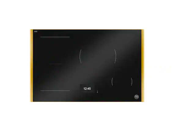 Front. Bertazzoni - 30" Bertazzoni 4-Element Built-In Electric Induction Cooktop - Black with Gold Metal Frame - Black Glass/Gold.