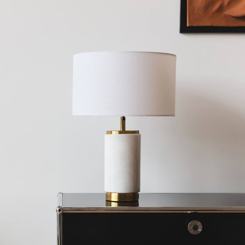 Alt View 9. Brightech - Arden LED Midcentury Modern Bedside Nightstand Desk Lamp with Fast Charging USB Port - Glossy White Marble.
