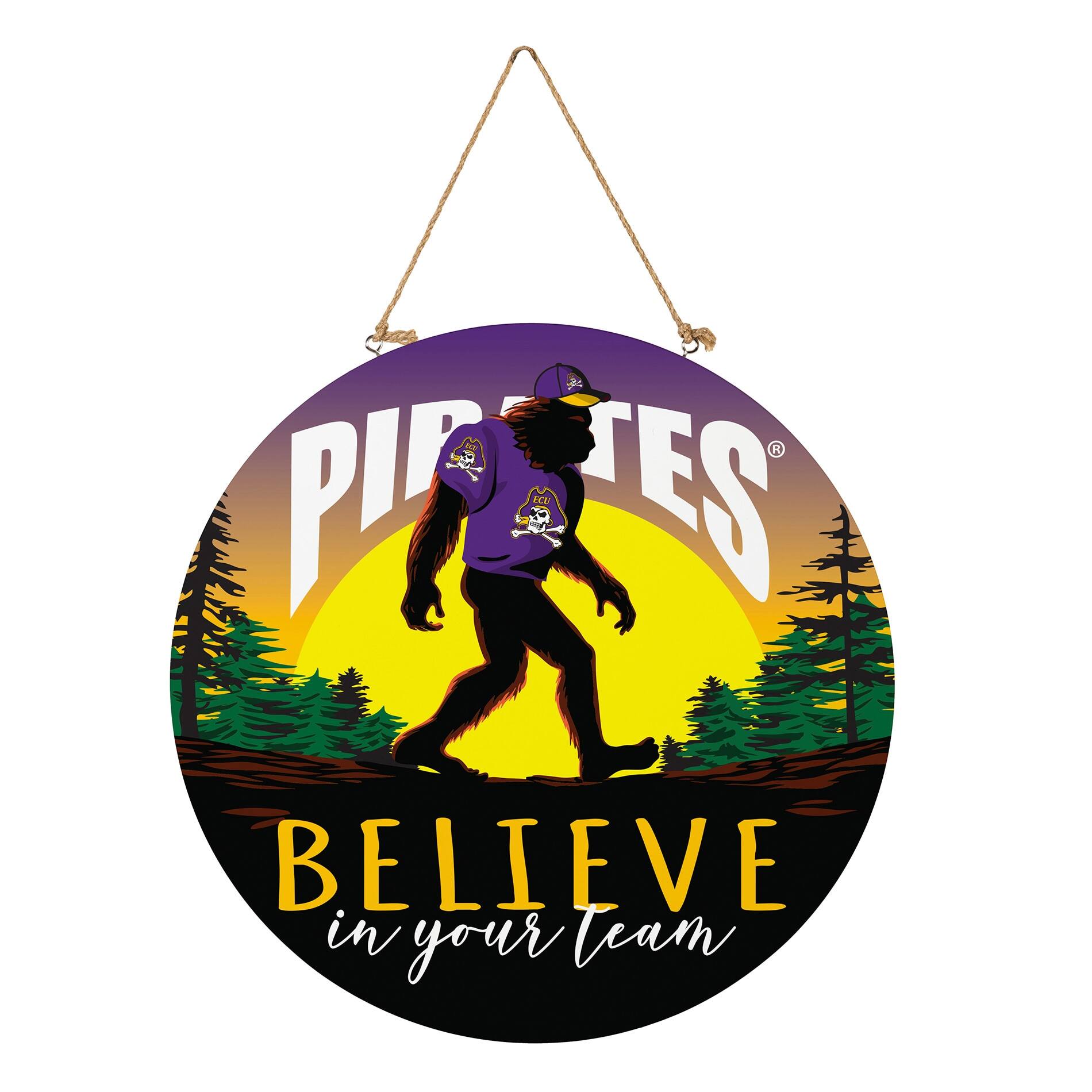 ECU Pirates 18" Bigfoot "Believe in Yourself" Team Logo Wood Round Door Sign