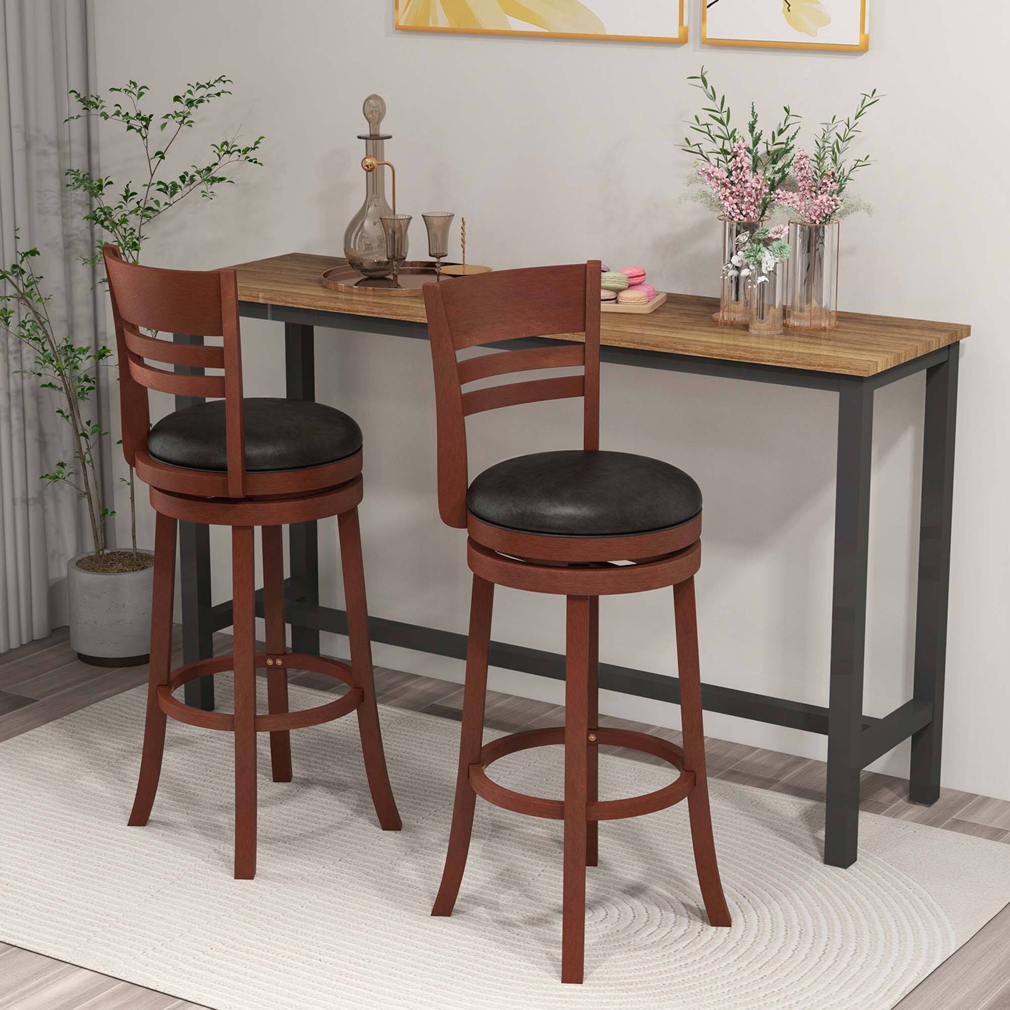 Alt View 7. Costway - Set of 4 Bar Stools Swivel Bar Height Dining Chairs with Backrests & Footrests - Black/Brown.
