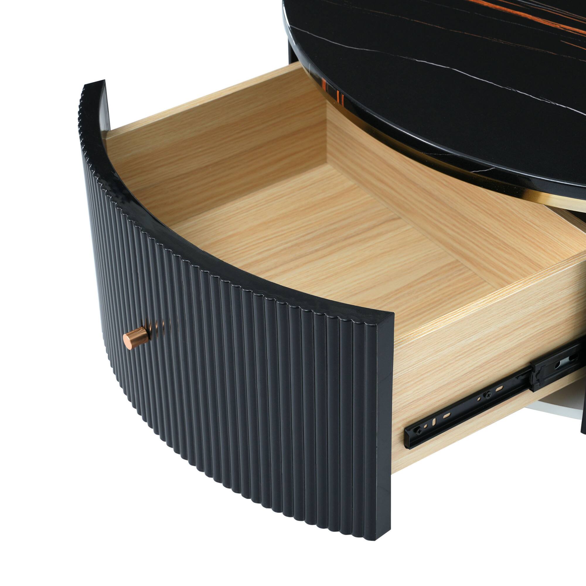 Alt View 6. GOODSILO - Contemporary Round Coffee Table with Dual Large Drawers for Enhanced Living Room Storage and Style - Black.