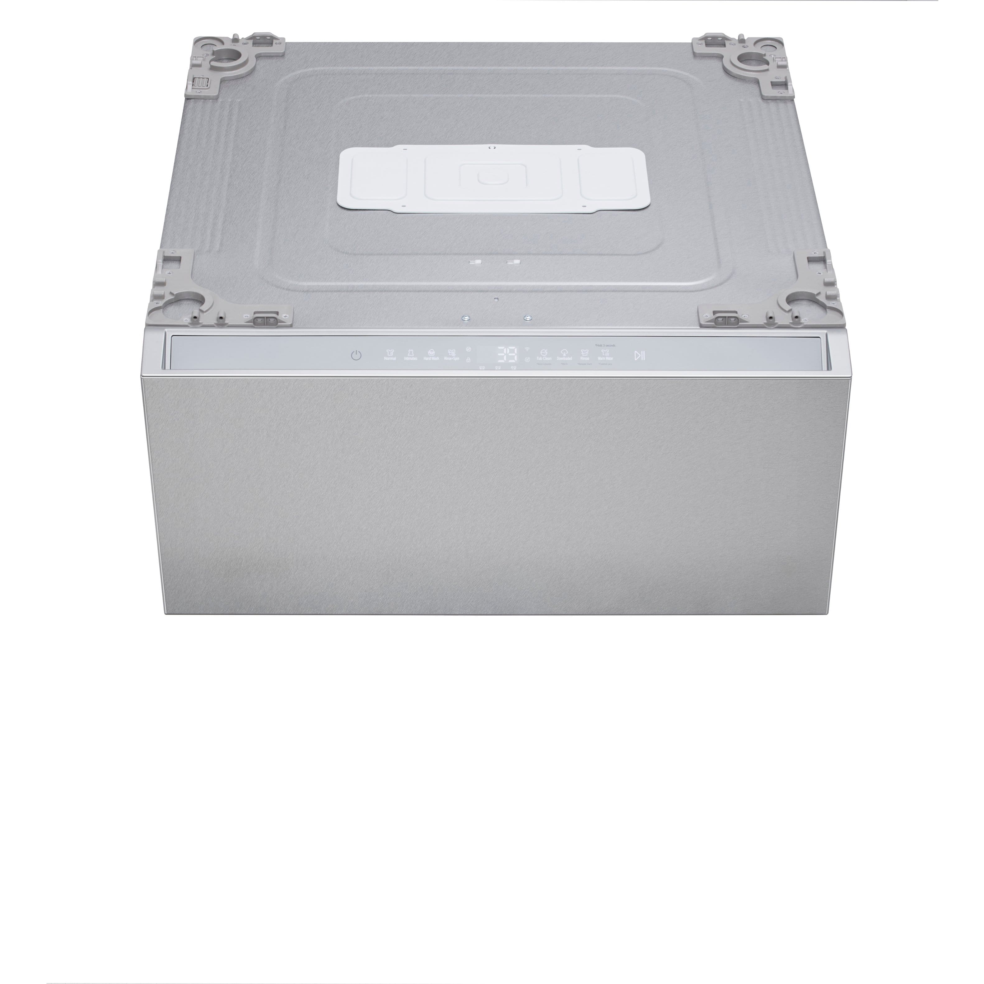Front. LG - SIGNATURE SideKick 1.0 Cu Ft Top Load Pedestal Washer with Dual LED Display - Brushed Platinum Steel.