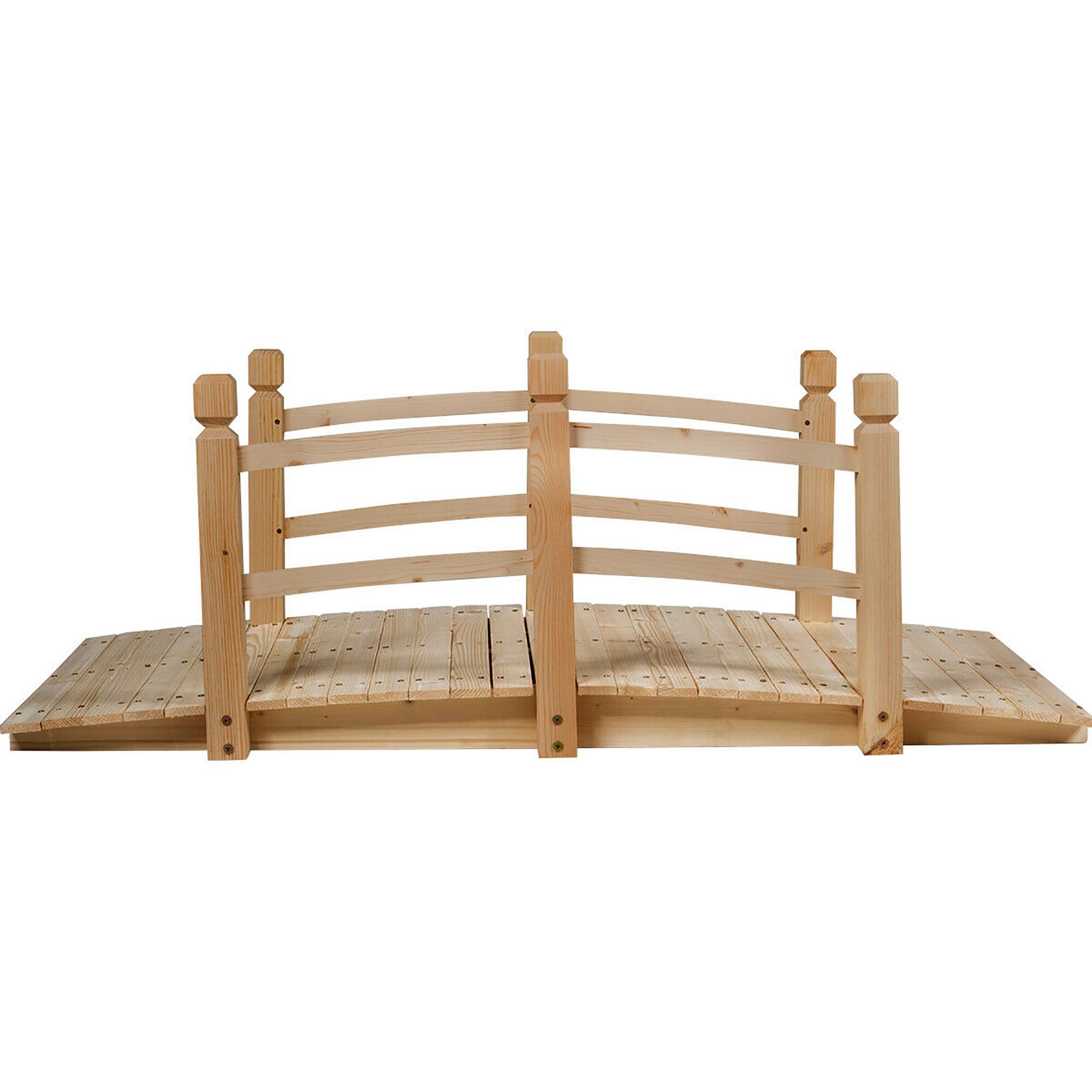 Alt View 1. Costway - 5' Wooden Garden Bridge Arc Stained Finish Footbridge Backyard Pond Decorative - Natural.