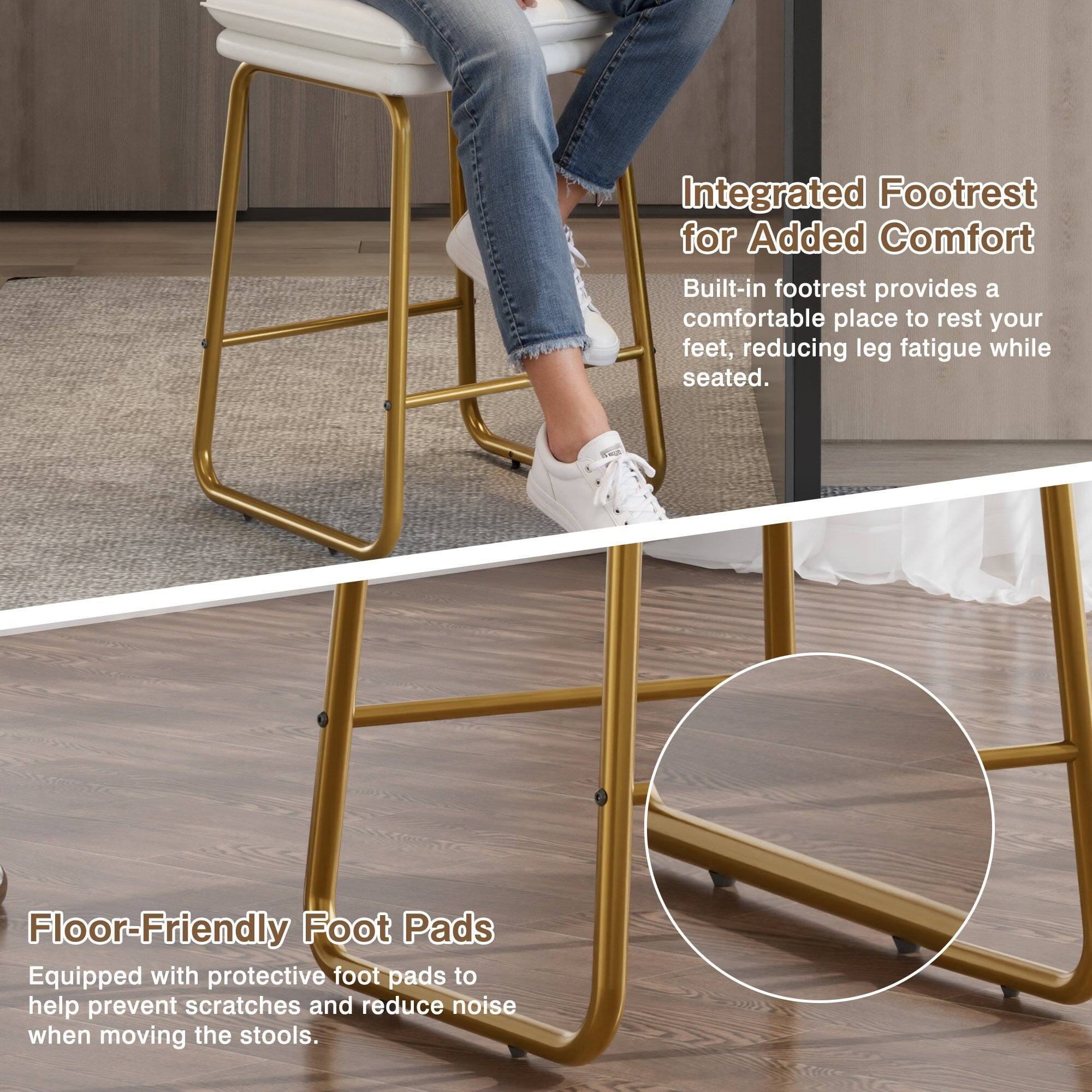 Integrated Footrest for Added Comfort  
Built-in footrest provides a comfortable place to rest your feet, reducing leg fatigue while seated.  

Floor-Friendly Foot Pads  
Equipped with protective foot pads to help prevent scratches and reduce noise when moving the stools.