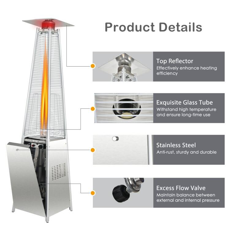 Product Details

- Top Reflector: Effectively enhance heating efficiency
- Exquisite Glass Tube: Withstand high temperature and ensure long-time use
- Stainless Steel: Anti-rust, sturdy and durable
- Excess Flow Valve: Maintain balance between external and internal pressure