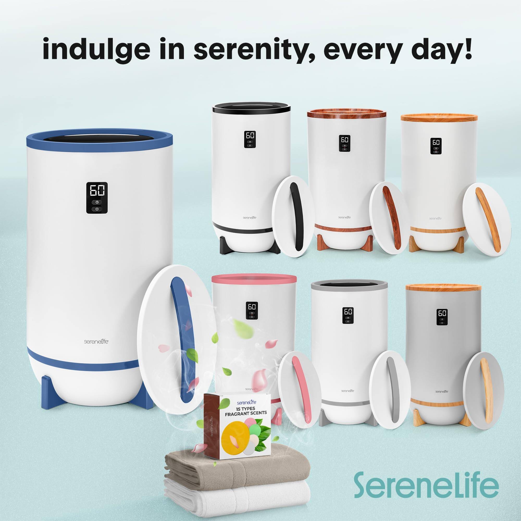 Indulge in serenity, every day!  
50 60 60 60 - 60 - 60 - 60  
Serenelife  
15 TYPES FRAGRANT SCENTS  
SereneLife