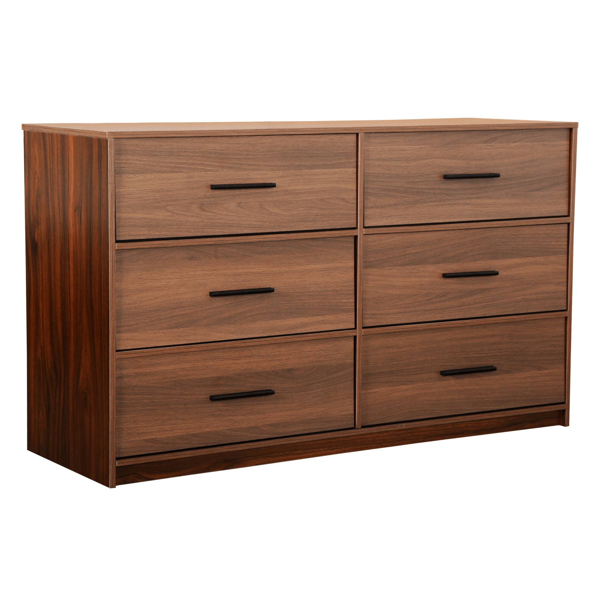 Angle. GOODSILO - Modern 6-Drawer Fabric Dresser with Water-Resistant Wood Top for Bedroom Storage - Walnut.