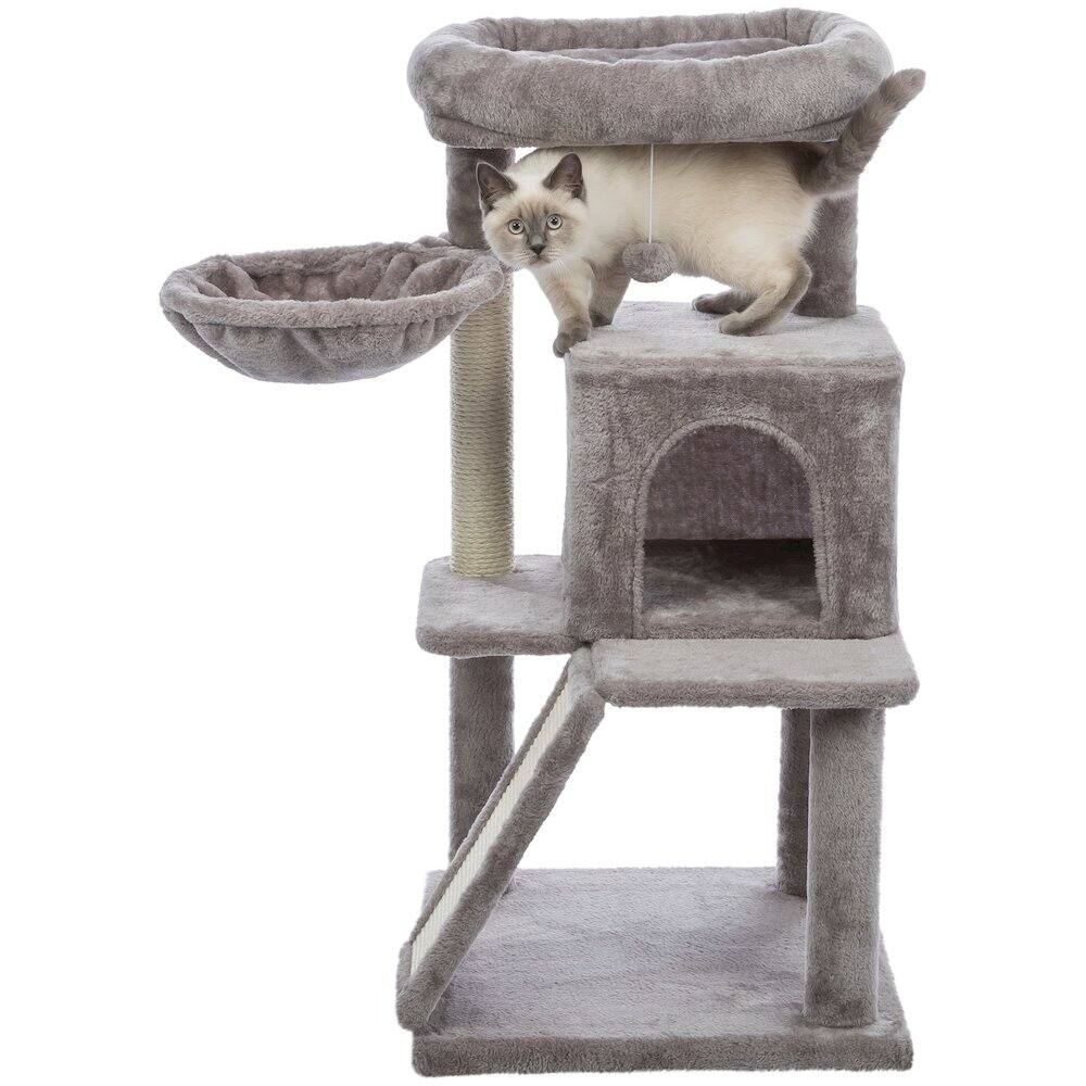 Back. TRIXIE - Pepito Plush & Sisal 2-Level 39.4" Cat Tree with Scratching Posts & Condo, Gray - Gray.