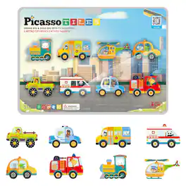 PicassoTiles - PICASSO-TILES Magnetic Tiles for Kids, Metro City Vehicles Theme Construction STEM Building Blocks Educational Toy - Multicolor