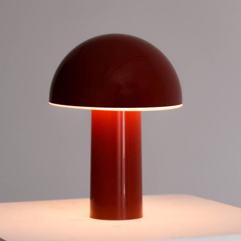 Alt View 5. Brightech - Celia LED Modern Industrial Round Dome Dimmable Cordless Portable Rechargeable Bedside Nightstand Desk Lamp - Glossy Red.