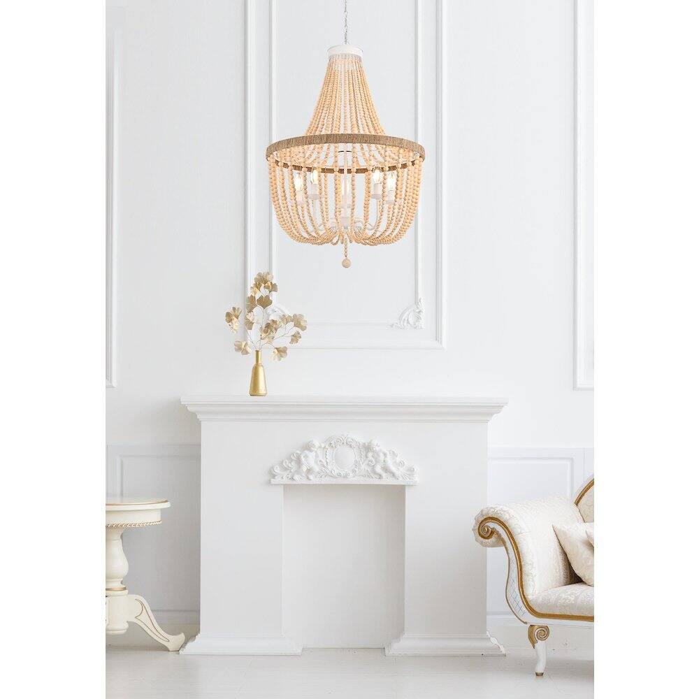 Alt View 4. Living District - Jolie 24 Inch Beaded Pendant In Beige - Beige.