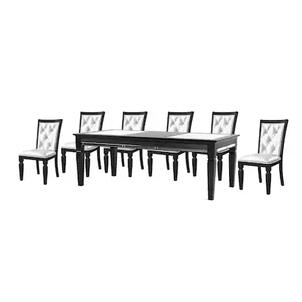 Front. Manhattan Lane - Hou 9pc Dining Table n Chair Set, Black Silver Faux Crocodile Leather - Black, Silver.