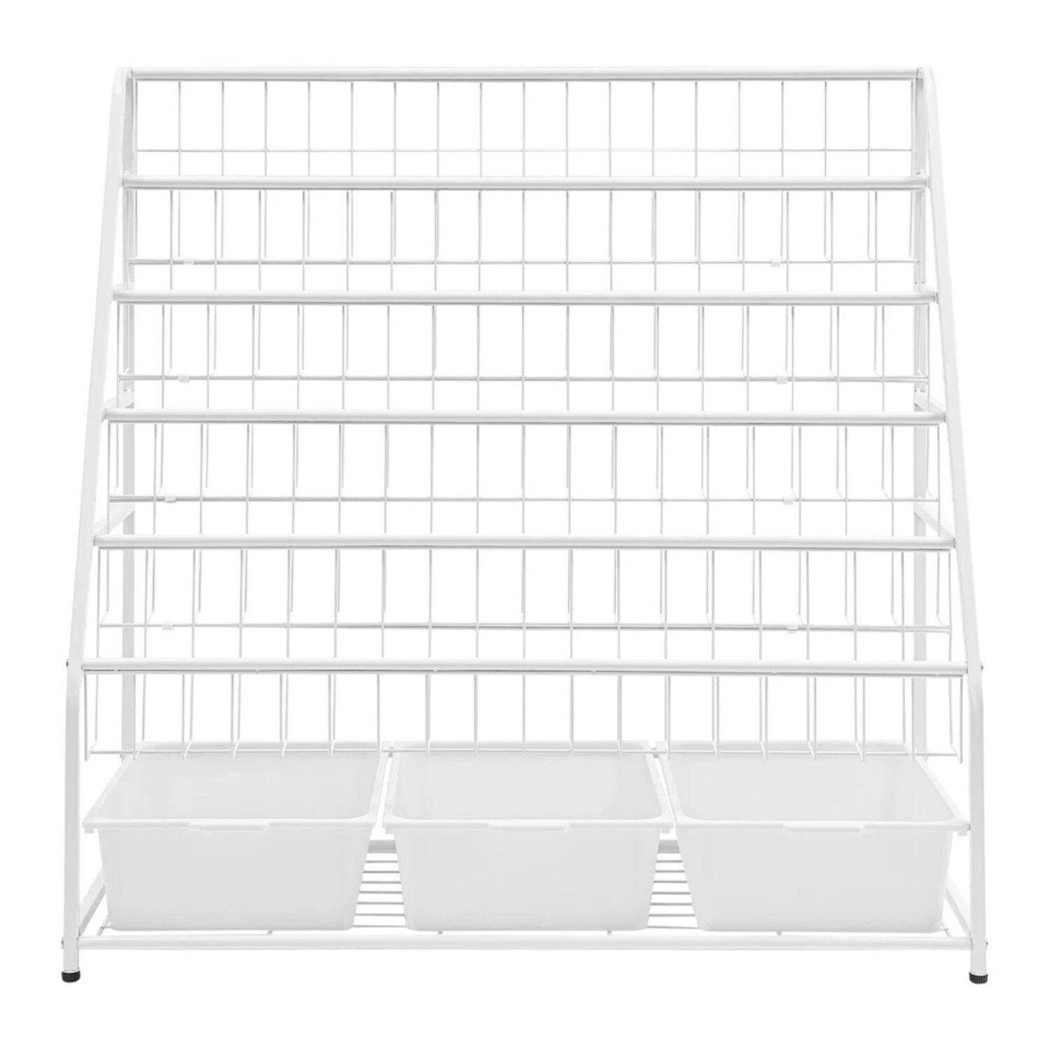 Front. Home Collection - 5-Tier Iron Bookcase – Bookshelf Storage & Display Rack - White.