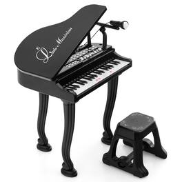 Gymax - 37 Keys Kids Piano Keyboard Toy Toddler Musical Instrument w/ Stool & Microphone - Black