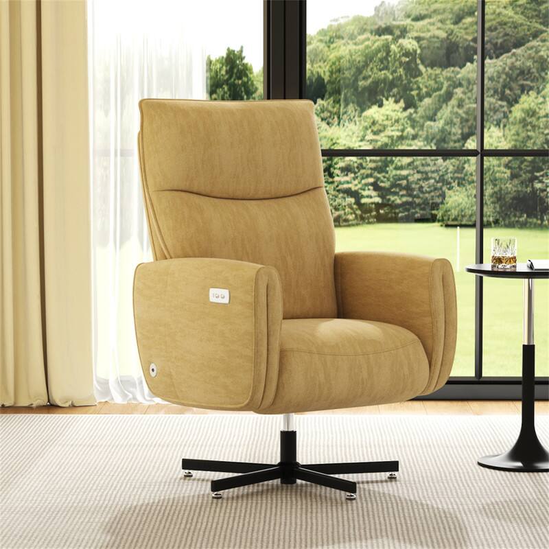 Front. HTUTWOO - Power Swivel Recliner Chair - Electric Reclining with USB Charging, 360° Swivel Velvet Accent Chair - Yellow.