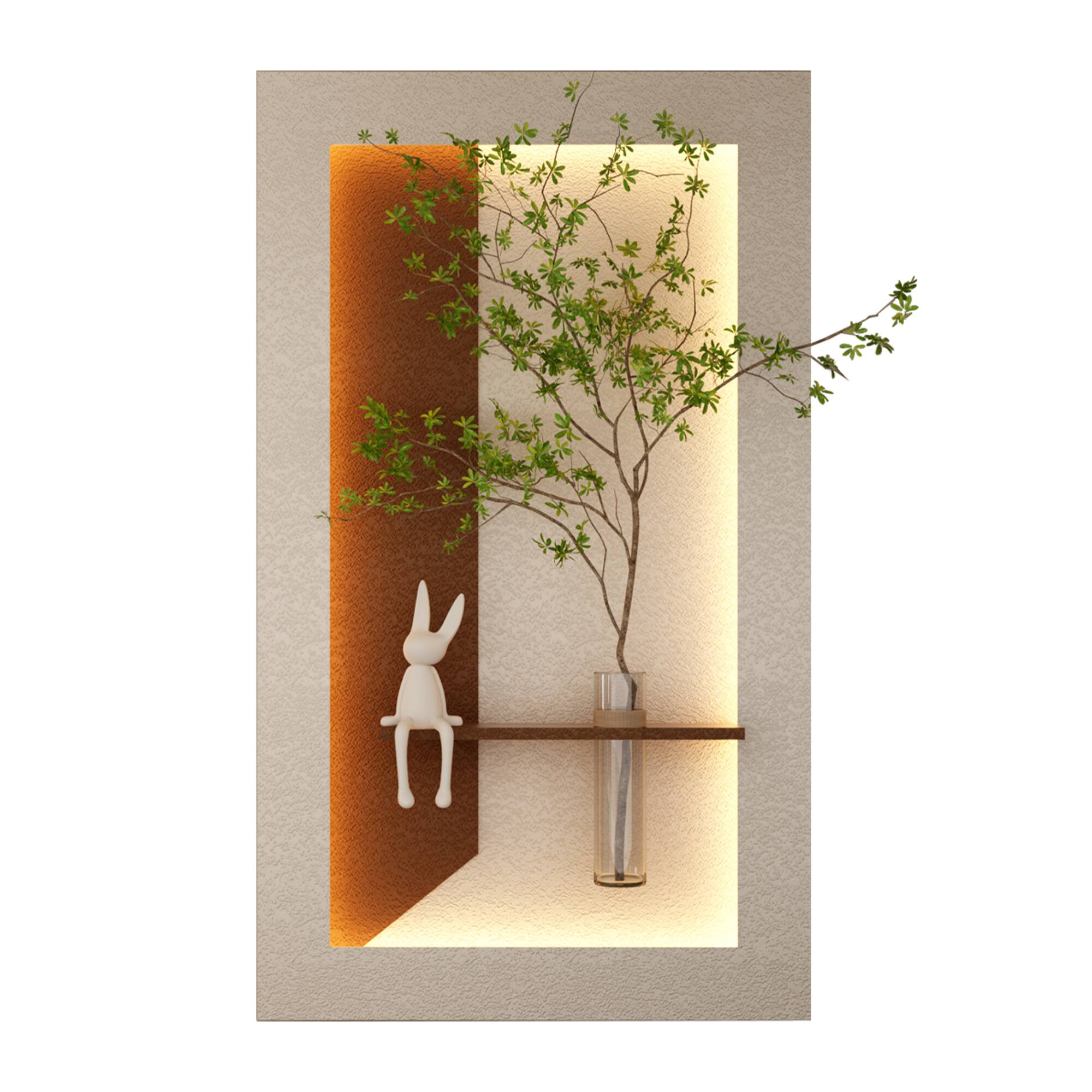 Alt View 6. GOODSILO - Adjustable LED Sandstone Wall Decor with Simulated Plants and Glass Vase - Remote Control Light Strips for Home Decor - Light Coffee.