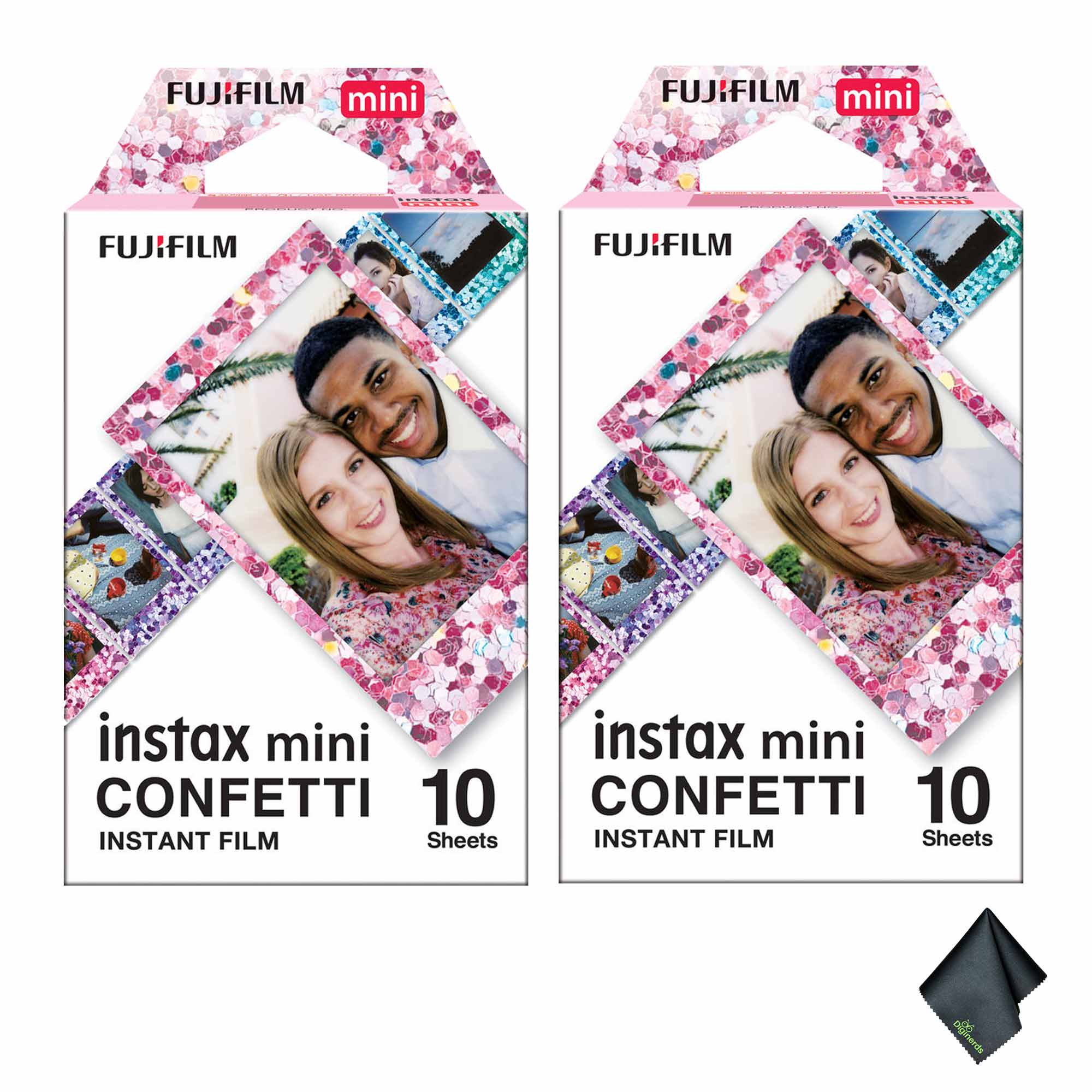 Fujifilm - 2xFUJIFILM INSTAX MINI Confetti Instant Film (10 Exposures), Microfiber Cleaning Cloth, Bundle