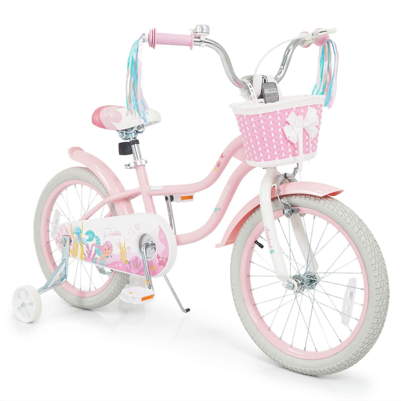 Costway - 18" Kids Bike, Toddler Bicycle with Training Wheels, Hand & Coaster Brakes - Pink