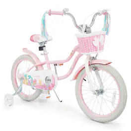 Costway - 18" Kids Bike, Toddler Bicycle with Training Wheels, Hand & Coaster Brakes - Pink