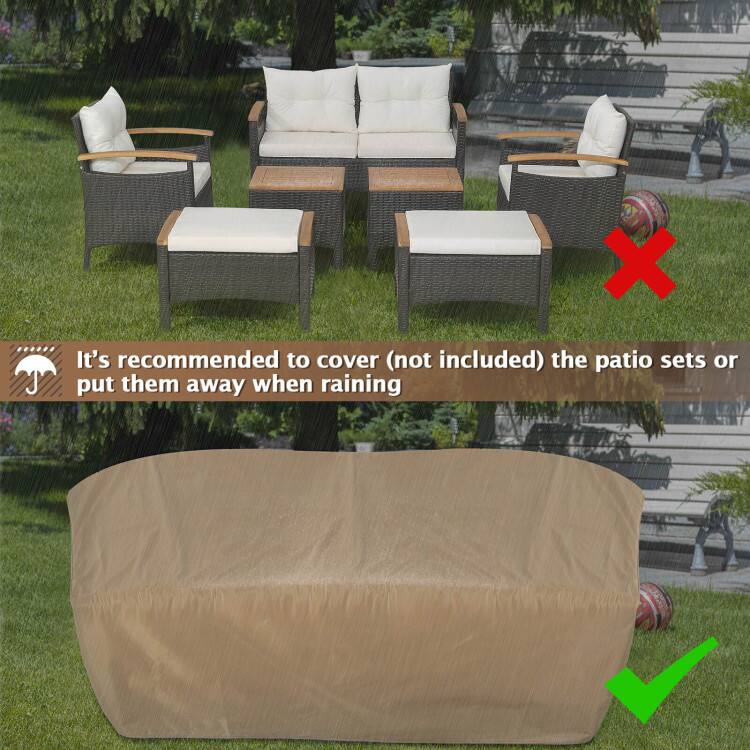 It's recommended to cover (not included) the patio sets or put them away when raining