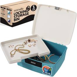 SereneLife - 1.6-Gallon Lockable Storage Box, Heavy Duty with Combination Lock, Blue - SLSBXN500BL