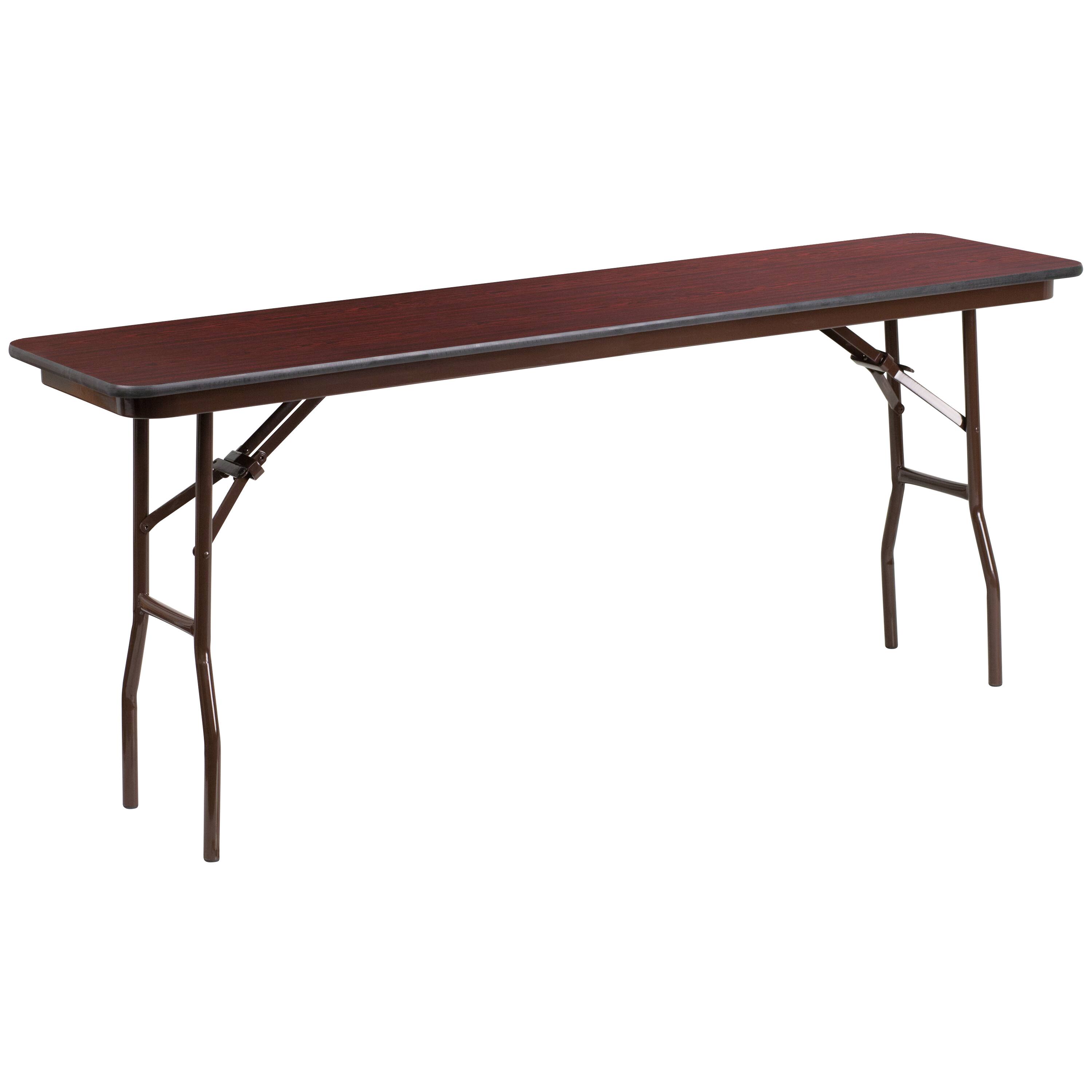 Front. Emma + Oliver - 6-Foot Mahogany Melamine Laminate Folding Training Table - Mahogany.