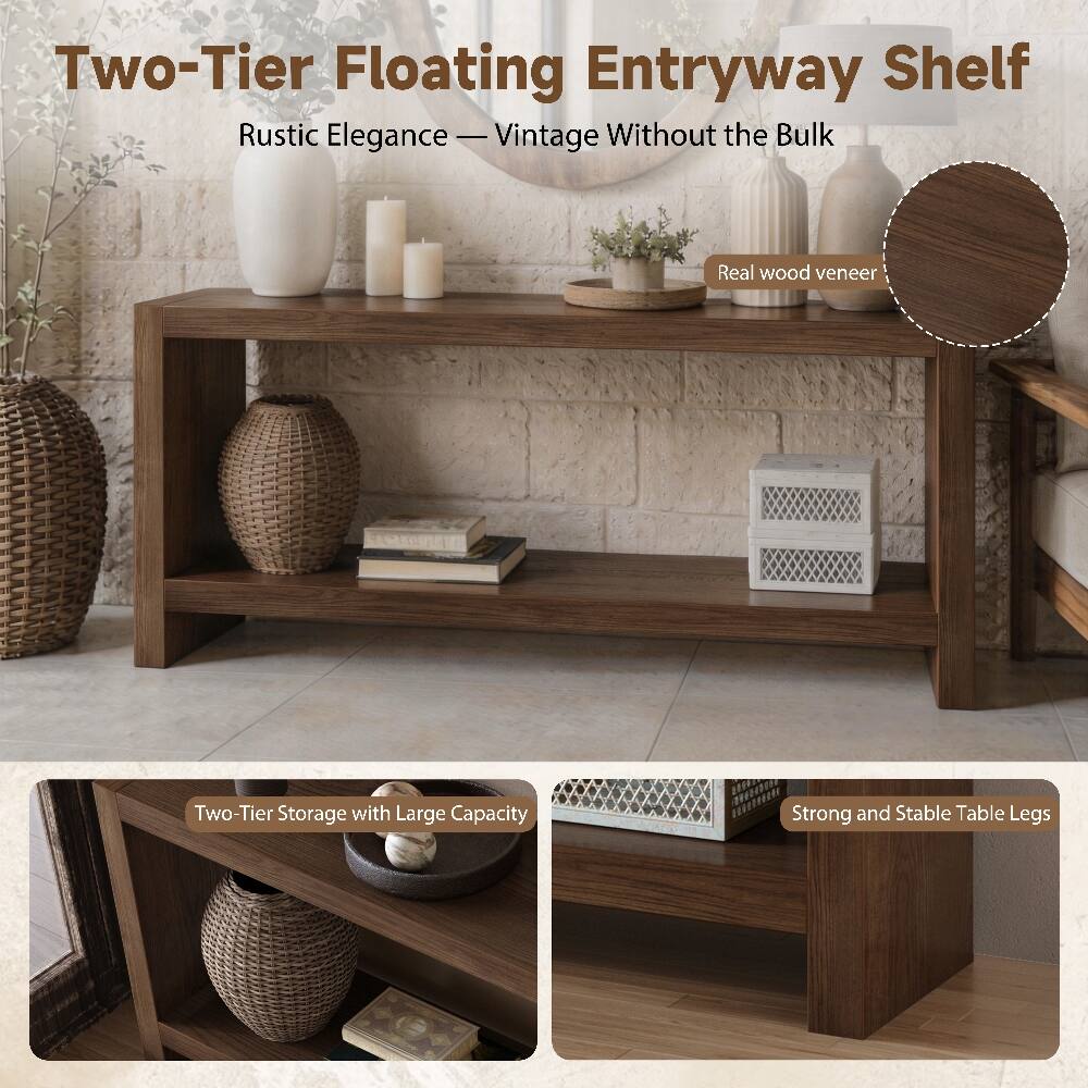 Two-Tier Floating Entryway Shelf  
Rustic Elegance — Vintage Without the Bulk  

Real wood veneer  
Two-Tier Storage with Large Capacity  
Strong and Stable Table Legs