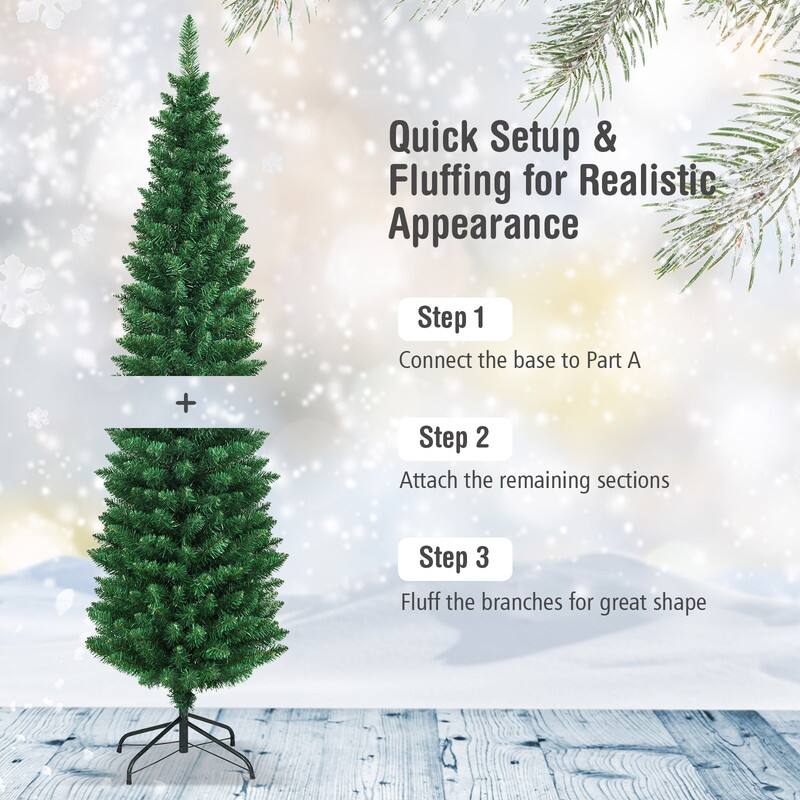 Quick Setup & Fluffing for Realistic Appearance

Step 1: Connect the base to Part A

Step 2: Attach the remaining sections

Step 3: Fluff the branches for great shape