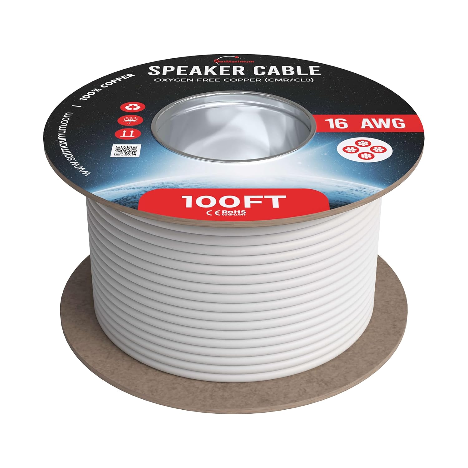 JatMastmuam SPEAKER CABLE COPPER OXYGEN FREE COPPER (CMR/CL3) 100% - $3 adainde J 16 AWG satmaumumn.com 1L  100FT C  ROHS
