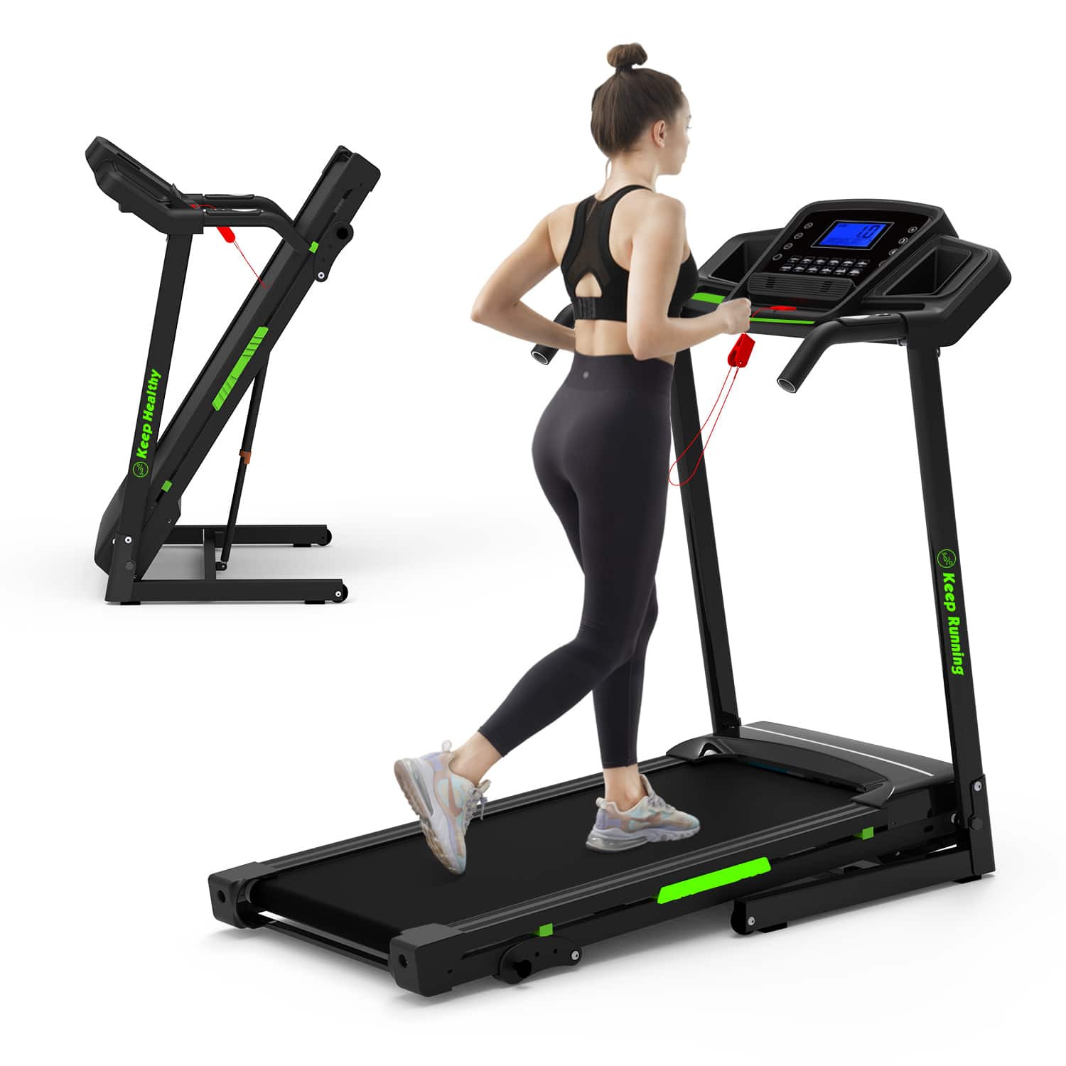 Siljoy - Foldable Incline Treadmill for Home: Electric, Handrail Speed Control, Pulse Monitor & APP Compatibility - Black