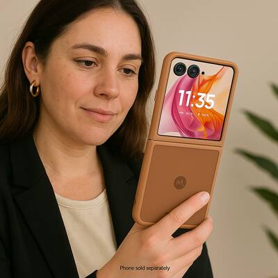 Suncase Custodia In Vera Pelle Per Motorola One Vision: Fatta A Mano, Con Linguetta, Colore Cognac Antico