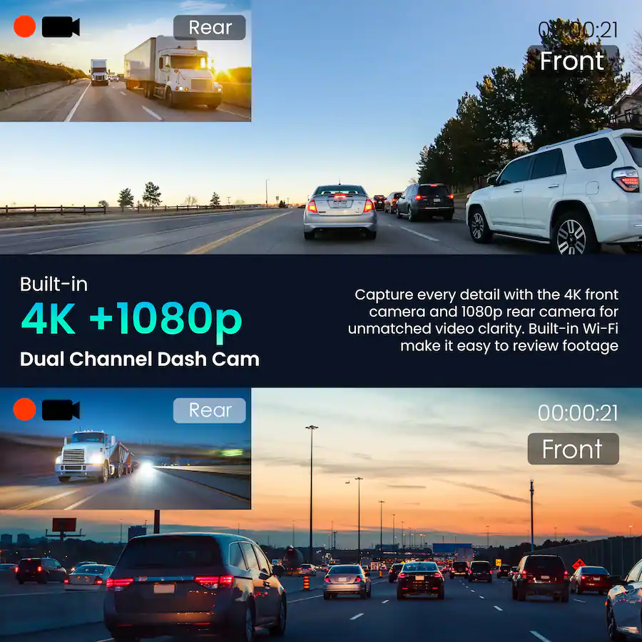 Video Screen Capture Cool Rear Rexing 4K+1080p Dash Cam with CarPlay & Android Auto, WiFi, GPS, and ...