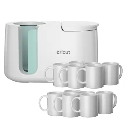 Front. Cricut - Mug Press Heat Press Machine with 12 Mugs Bundle.