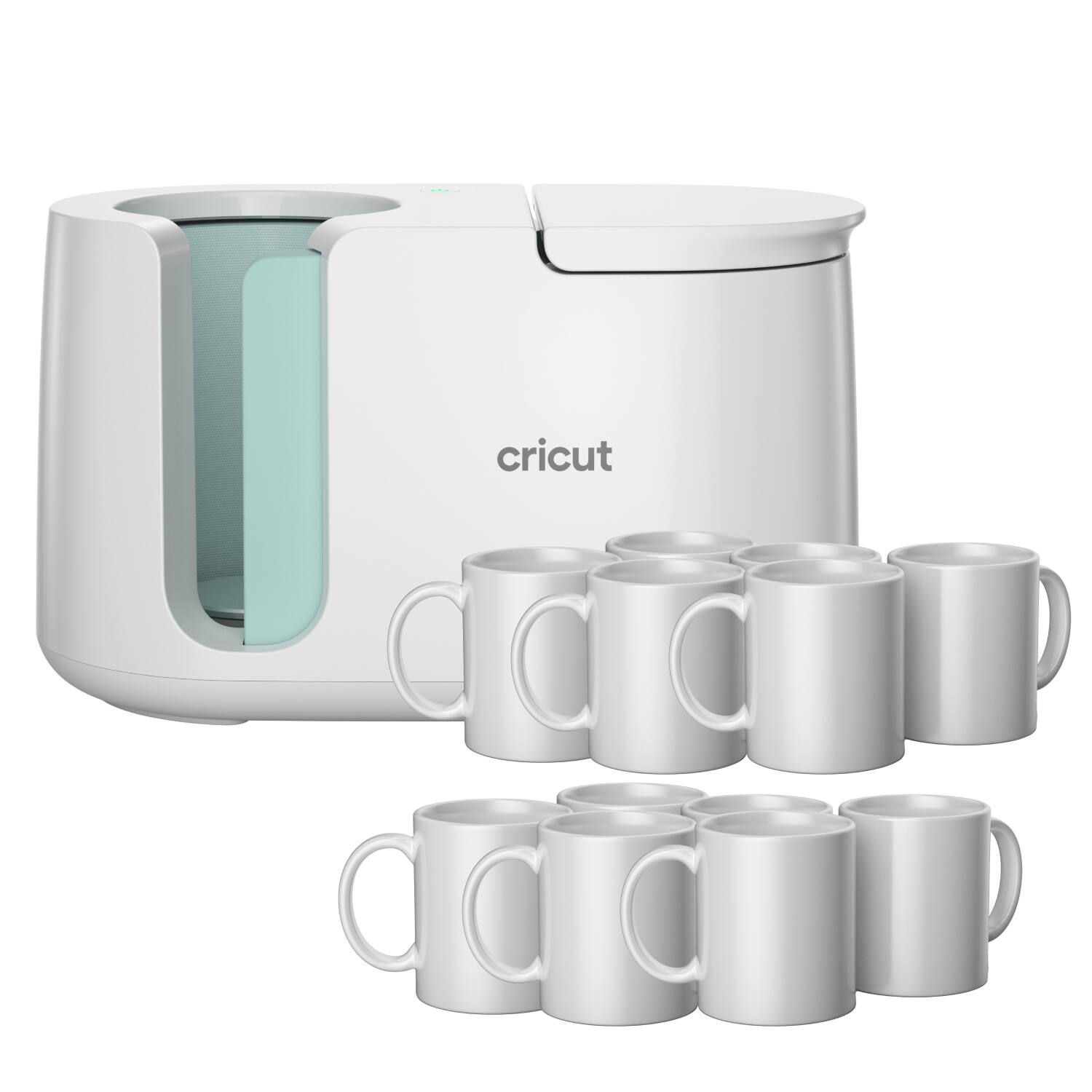 Front. Cricut - Mug Press Heat Press Machine with 12 Mugs Bundle.