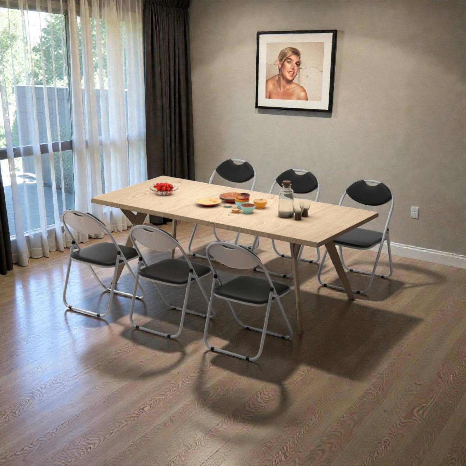 Front. Hivvago - Compact Folding Chairs for Dining & Events, Easy-Carry Design, Set of 6 - Black.