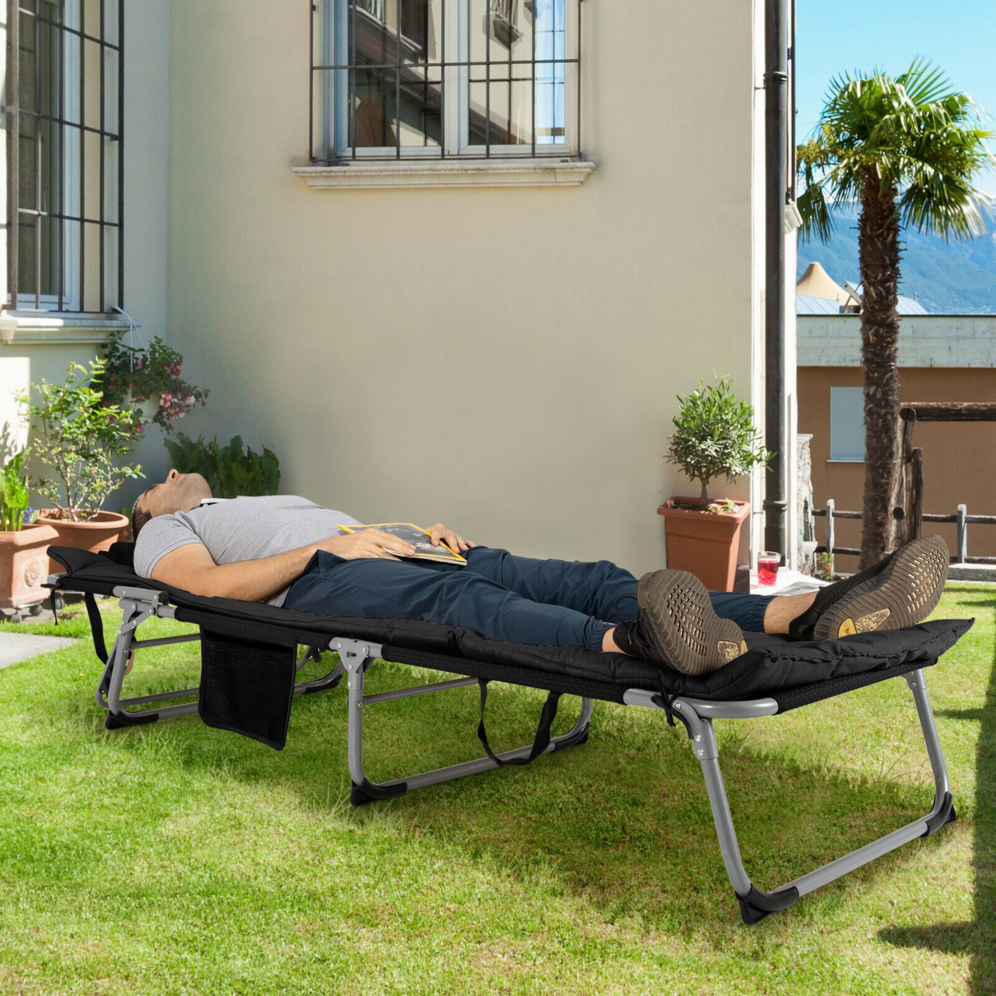 Alt View 4. Gymax - Gymax 4-Fold Oversize Padded Folding Chaise Lounge Chair Reclining Chair Black - Black.